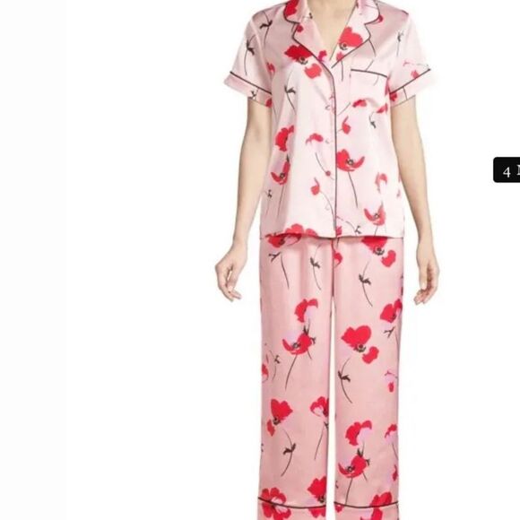 Kate Spade NY Charmuse Fluttering Poppy Cropped Silk Pink PJ Pajama- Size Small - Picture 1 of 11